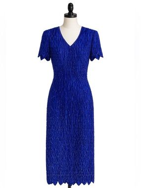 Lawrence Kazar Vintage Beaded Sequin Evening Gown Blue Gatsby Formal L